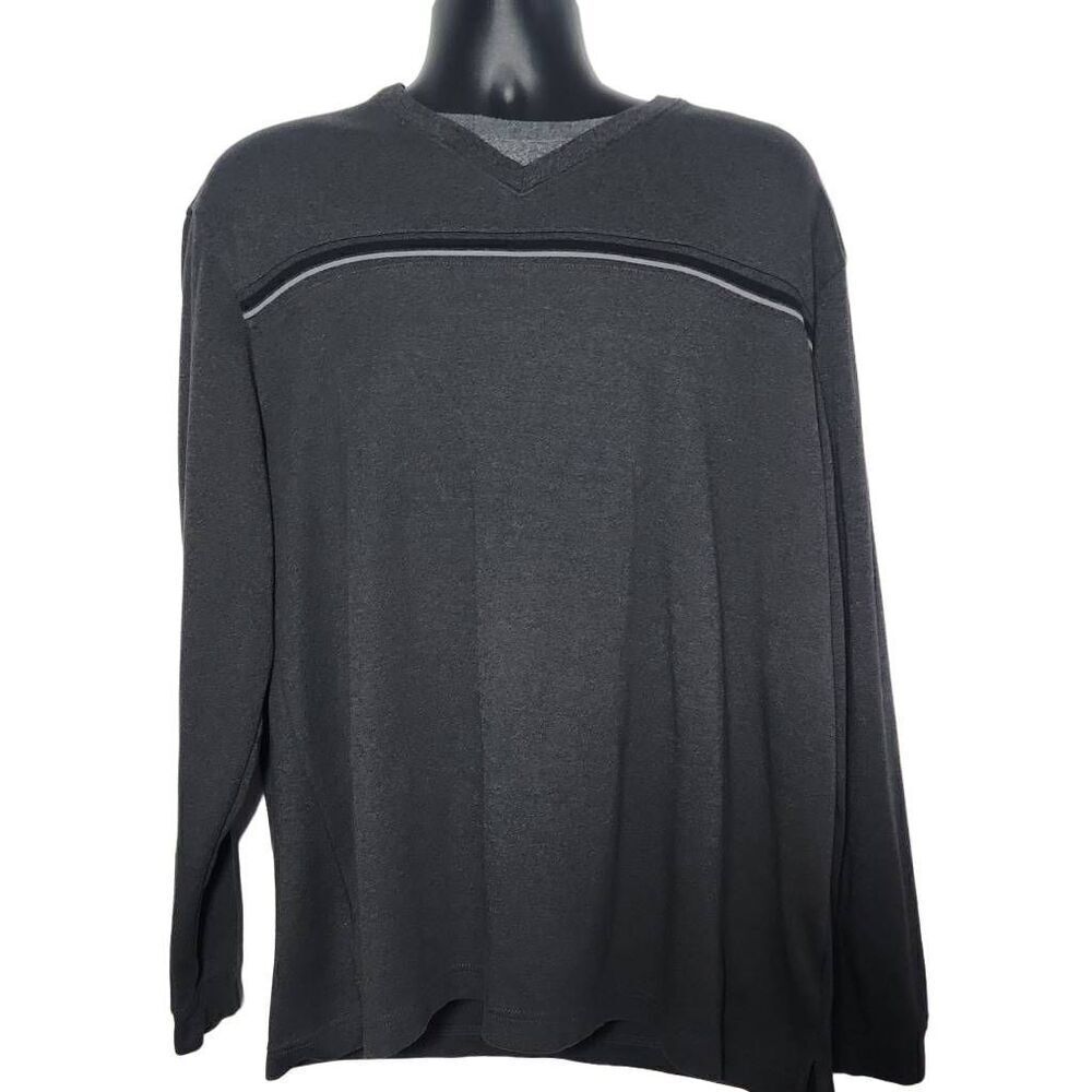 Van Heusen Men's Size XL Gray Chest Stripe Long Sleeve Knit Shirt